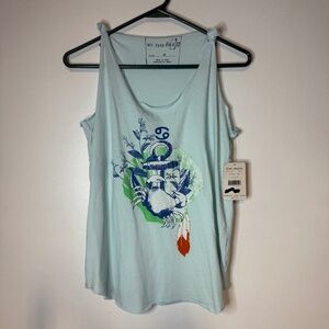 R: NWT Free People Cancer Zodiac Crab Blue Nautical Coastal Knotted Tank Top